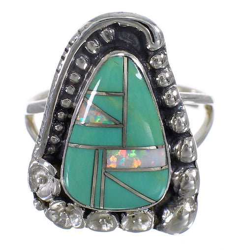 Turquoise Opal Sterling Silver Southwest Flower Ring Size 5-1/4 YX83683