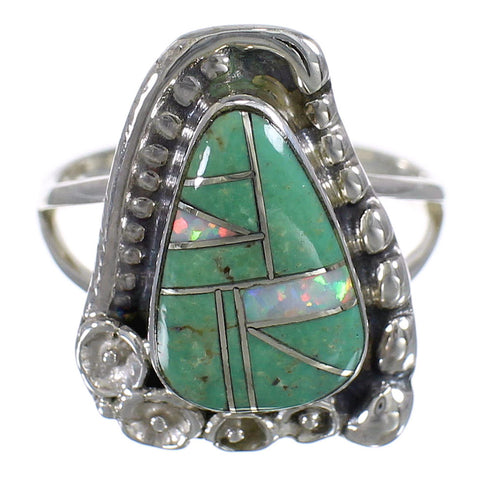 Turquoise Opal Sterling Silver Southwestern Flower Ring Size 7-1/2 YX83684