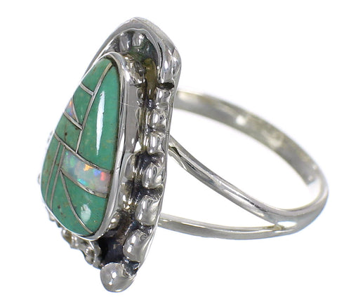 Turquoise Opal Sterling Silver Southwestern Flower Ring Size 7-1/2 YX83684