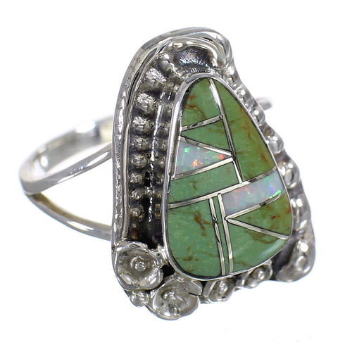 Turquoise Opal Genuine Sterling Silver Southwestern Flower Ring Size 5-1/2 YX83688
