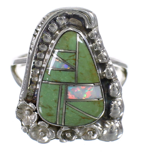 Turquoise Opal And Silver Southwest Flower Ring Size 5-1/4 YX83693