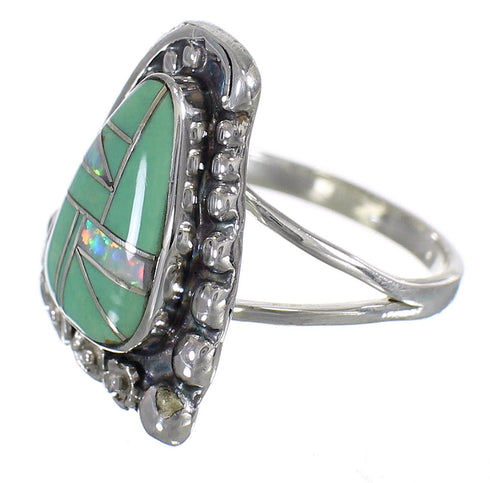 Turquoise Opal And Genuine Sterling Silver Southwestern Flower Ring Size 6-1/4 YX83699