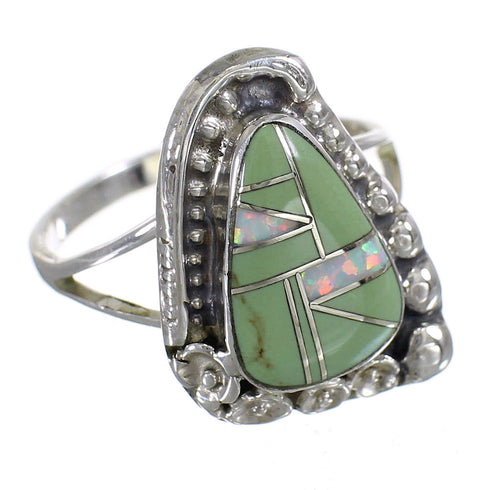 Silver Turquoise And Opal Southwest Flower Ring Size 8-1/2 YX83750