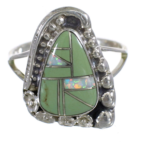 Silver Turquoise And Opal Southwest Flower Ring Size 8-1/2 YX83750