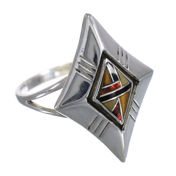 Authentic Stering Silver And Multicolor Inlay Ring Size 6-1/4 RX84043