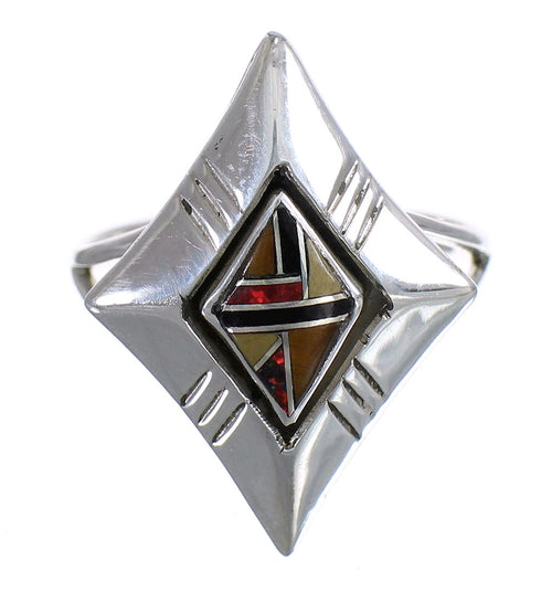 Multicolor Inlay Authentic Stering Silver Ring Size 7-1/2 RX84060