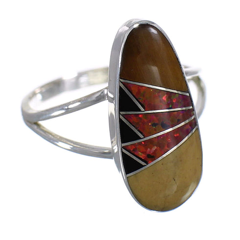 Genuine Stering Silver Multicolor Inlay Ring Size 4-3/4 RX84076