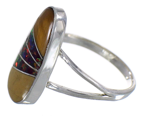Genuine Stering Silver Multicolor Inlay Ring Size 4-3/4 RX84076