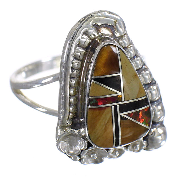 Multicolor Inlay Genuine Sterling Silver Ring Size 7-1/2 RX84169