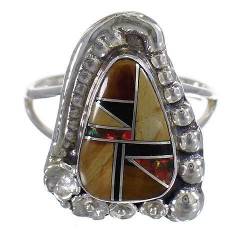 Multicolor Inlay Authentic Sterling Silver Ring Size 6-1/4 RX84145
