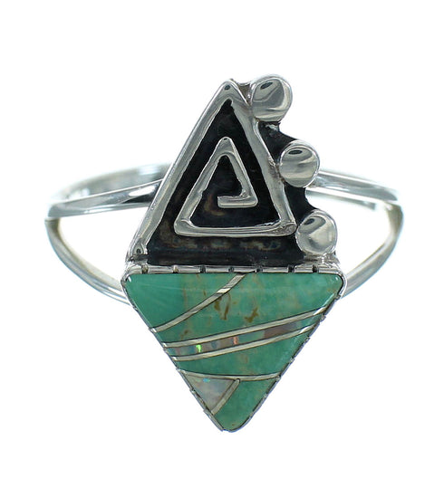 Turquoise Opal Water Wave Southwestern Silver Ring Size 8-1/2 QX83458