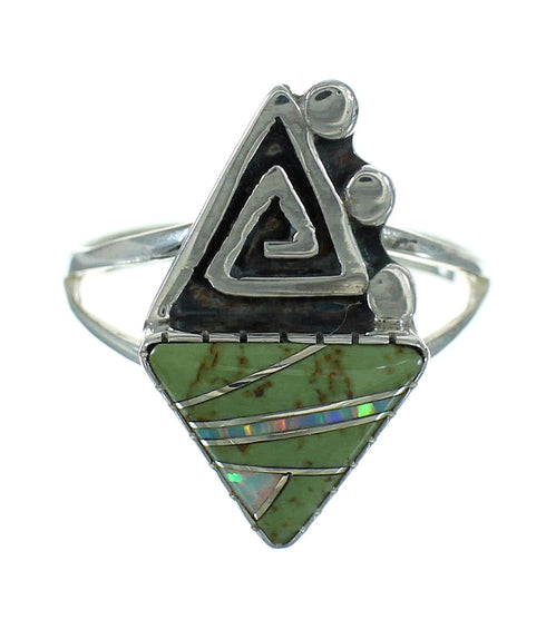 Turquoise Opal Water Wave Southwest Genuine Sterling Silver Ring Size 6-1/2 QX83463