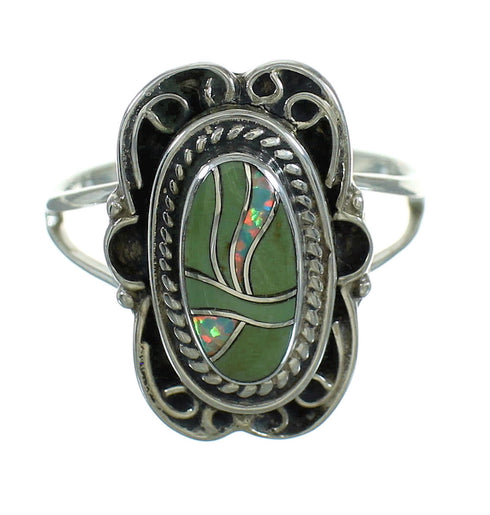 Southwest Turquoise Opal Silver Ring Size 5 QX83518