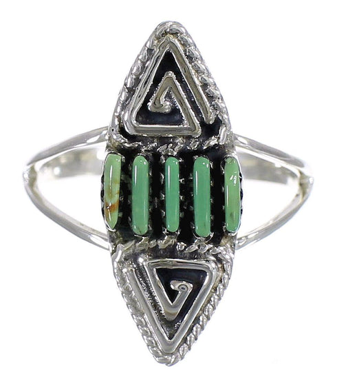 Turquoise Southwestern Silver Water Wave Needlepoint Ring Size 7-1/2 QX85016