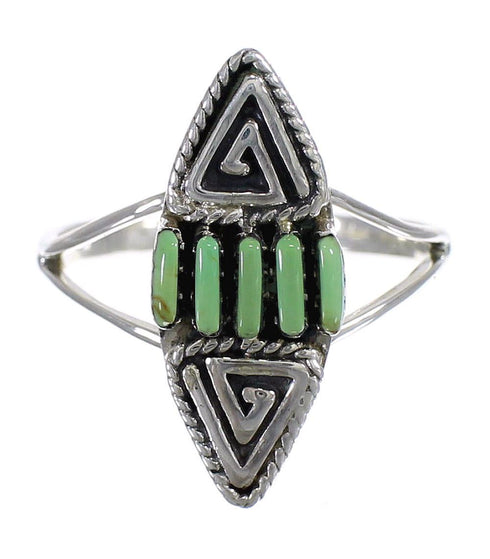 Genuine Sterling Silver Southwestern Turquoise Water Wave Needlepoint Ring Size 8-1/2 QX85040