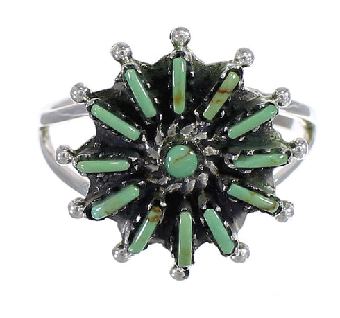 Genuine Sterling Silver Southwestern Turquoise Needlepoint Ring Size 8-1/4 QX84960