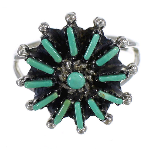 Turquoise Sterling Silver Southwest Needlepoint Ring Size 8-1/2 QX84993
