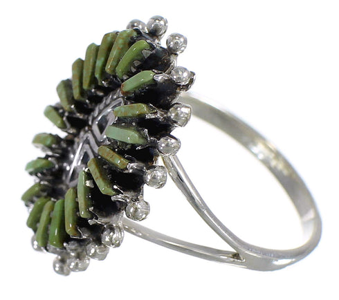 Southwest Silver Turquoise Water Wave Needlepoint Ring Size 7-1/2 QX85042