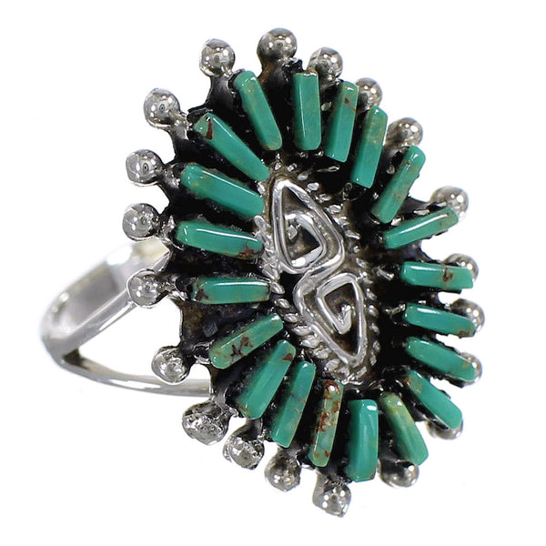 Silver Turquoise Southwestern Water Wave Needlepoint Ring Size 8 QX85061