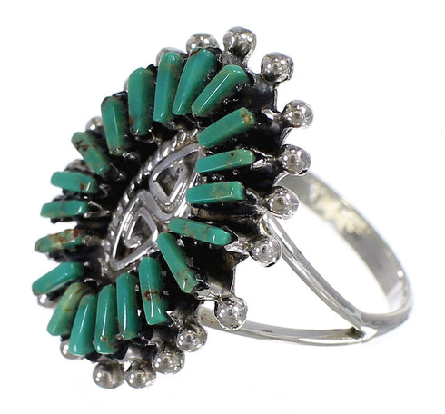 Silver Turquoise Southwestern Water Wave Needlepoint Ring Size 8 QX85061