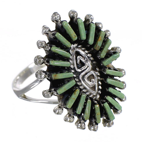 Southwestern Turquoise Authentic Sterling Silver Water Wave Needlepoint Ring Size 7 QX85083