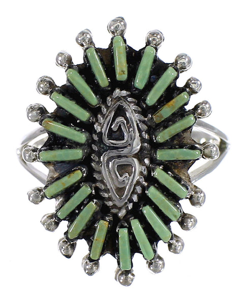 Southwestern Turquoise Authentic Sterling Silver Water Wave Needlepoint Ring Size 7 QX85083