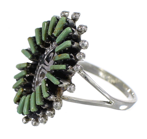 Southwest Turquoise Genuine Sterling Silver Water Wave Needlepoint Ring Size 7-1/2 QX85084