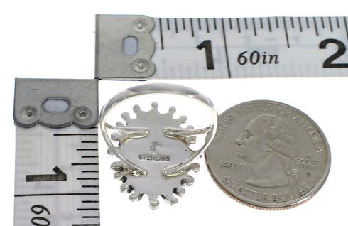 Southwest Turquoise Genuine Sterling Silver Water Wave Needlepoint Ring Size 7-1/2 QX85084