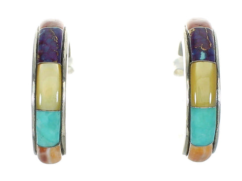 Genuine Sterling Silver Multicolor Post Hoop Jewelry Earrings RX83367