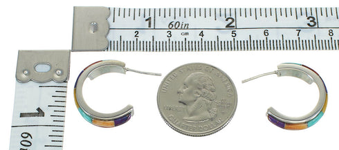 Genuine Sterling Silver Multicolor Post Hoop Jewelry Earrings RX83367