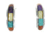 Sterling Silver Multicolor Inlay Post Hoop Earrings RX83824