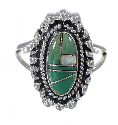 Silver Turquoise Opal Southwestern Ring Size 7-1/2 QX85902