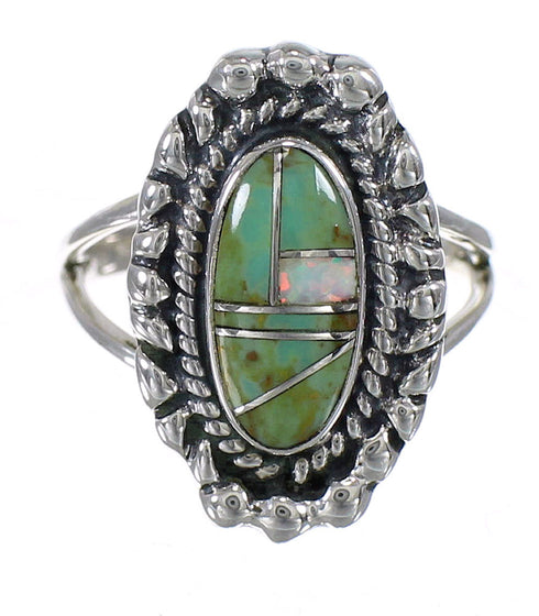 Authentic Sterling Silver Turquoise Opal Southwestern Ring Size 5 QX85907