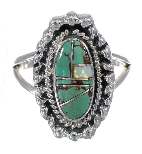Southwest Turquoise Opal Silver Ring Size 6 QX85911