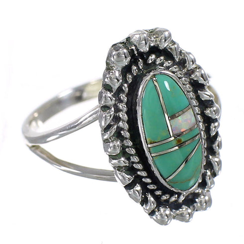 Southwestern Turquoise Opal Genuine Sterling Silver Ring Size 8-1/4 QX85920