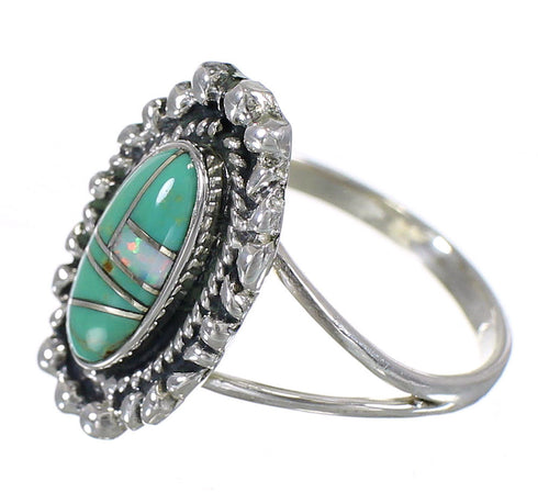 Southwestern Turquoise Opal Genuine Sterling Silver Ring Size 8-1/4 QX85920