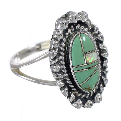 Authentic Sterling Silver Southwest Turquoise Opal Inlay Ring Size 7-1/4 QX85929