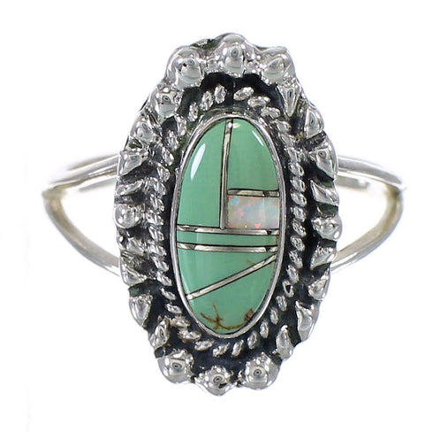 Silver Southwestern Turquoise Opal Inlay Ring Size 6-1/4 QX85923