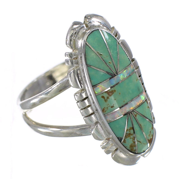 Silver Southwest Turquoise Opal Ring Size 7-3/4 QX85856