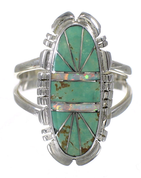 Silver Southwest Turquoise Opal Ring Size 7-3/4 QX85856