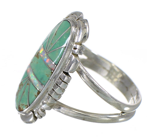 Silver Southwest Turquoise Opal Ring Size 7-3/4 QX85856