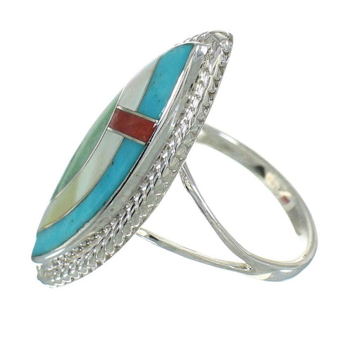 Southwestern Multicolor Genuine Sterling Silver Ring Size 6-1/2 YX84030