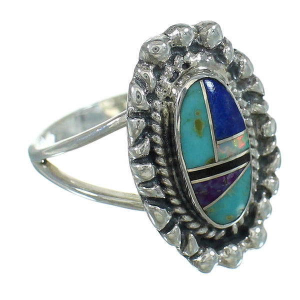 Authentic Sterling Silver Southwest Multicolor Inlay Ring Size 5-1/2 YX84377