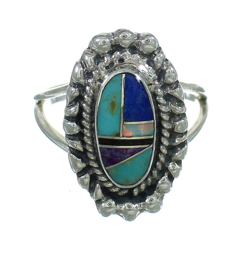 Genuine Sterling Silver Southwestern Multicolor Inlay Ring Size 5 YX84373