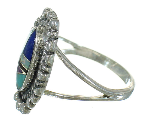 Authentic Sterling Silver Southwest Multicolor Inlay Ring Size 5-1/2 YX84377
