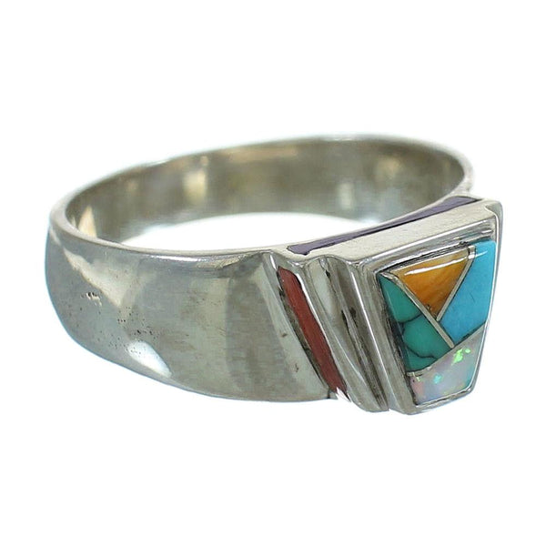 Genuine Sterling Silver Multicolor Inlay Southwestern Ring Size 8-1/4 YX84440
