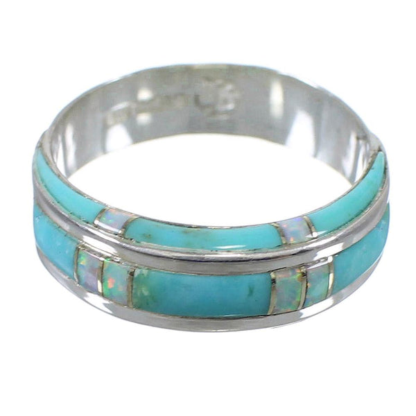 Sterling Silver Southwest Opal And Turquoise Inlay Jewelry Ring Size 6-1/4 AX87024