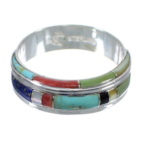 Multicolor Inlay Authentic Sterling Silver Southwest Ring Size 6-1/4 AX87171