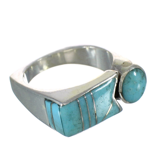 Silver Southwest Turquoise Inlay Jewelry Ring Size 8 AX90619