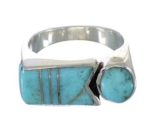 Silver Southwest Turquoise Inlay Jewelry Ring Size 8 AX90619